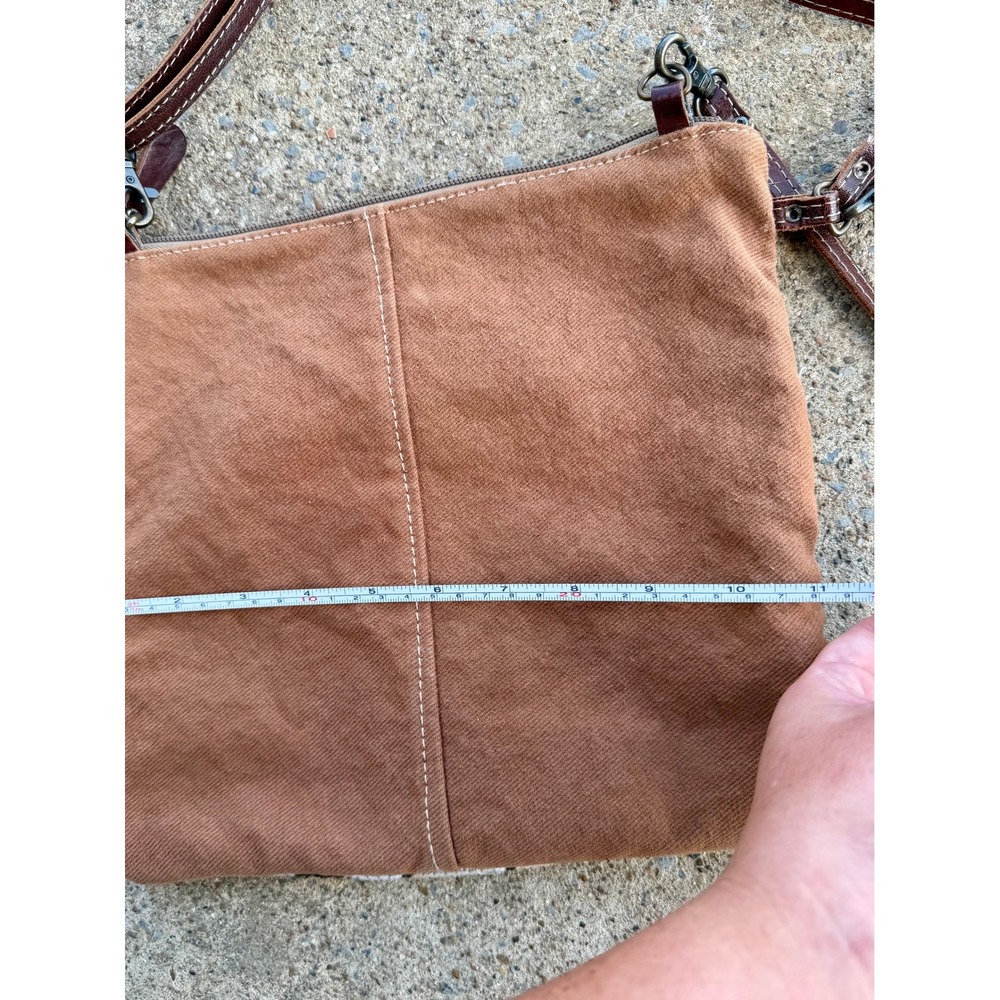 Myra Bag Western Kilim Canvas Hair On Hide Crossbody Bag with Tooled Leather - Picture 6 of 6